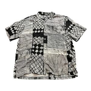 Vintage Jams World Rayon Shirt Geometric Black White Retro Surf Mens Size Med‎